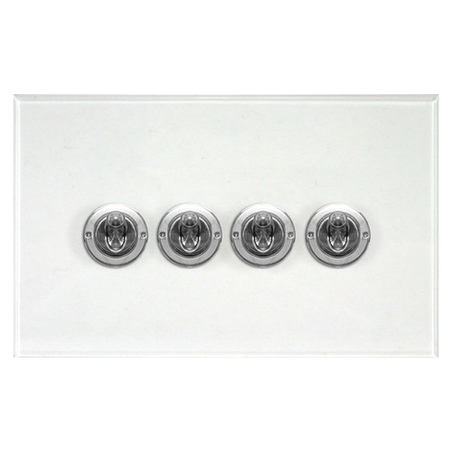 Prism Dolly Switch 4 gang 20 amp 2 way Polished Stainless Steel / Clear Perspex