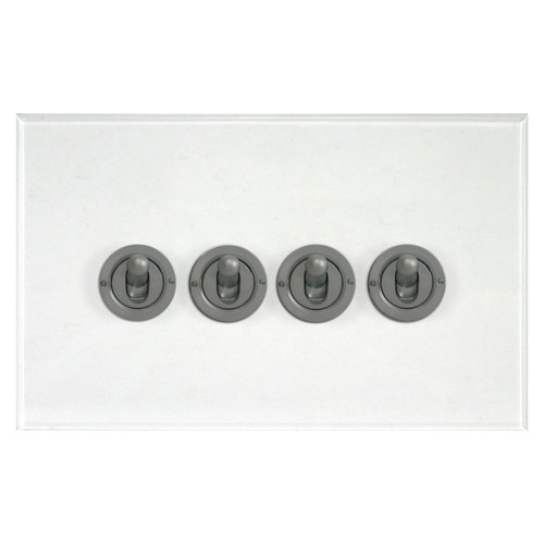 Prism Dolly Switch 4 gang 20 amp 2 way Satin Stainless Steel / Clear Perspex