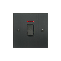 Rocker Switch 1 gang 20 amp double pole with neon Black Aluminium