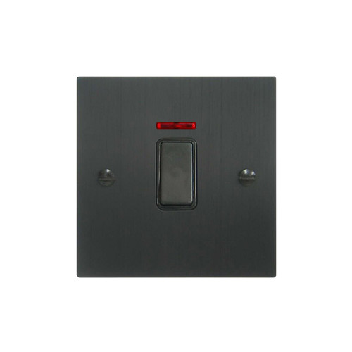 Rocker Switch 1 gang 20 amp double pole with neon Black Aluminium