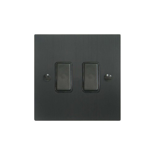 Rocker Switch 2 gang 10 amp 2 way Black Aluminium