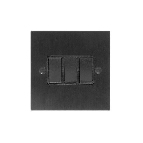 Rocker Switch 3 gang 10 amp 2 way Black Aluminium