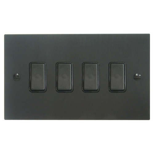 Rocker Switch 4 gang 10 amp 2 way Black Aluminium