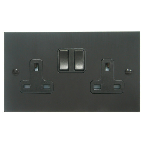Wall Socket 2 gang 13 amp switch socket outlet Black Aluminium