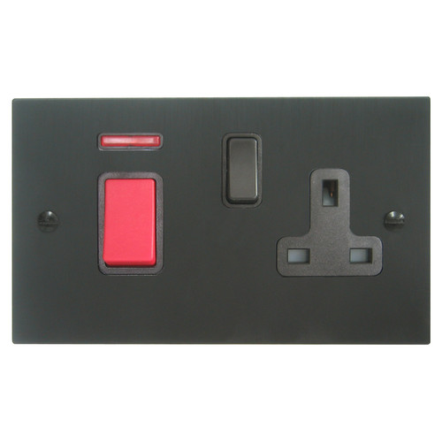Cooker Switch 1 gang 45 amp cooker switch socket outlet Black Aluminium
