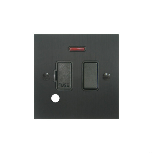 Fuse Spur 1 gang 13 amp switch fuse neon cord spur Black Aluminium