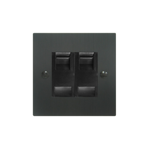 Communications Socket 2 gang RJ45 cat 6 socket Black Aluminium