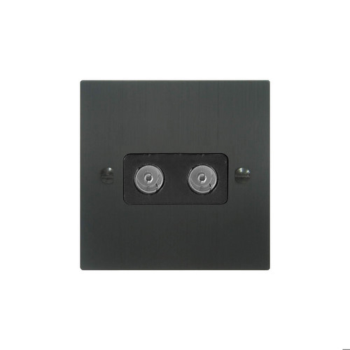 TV Socket 2 gang television co-axial non-isolated Black Aluminium