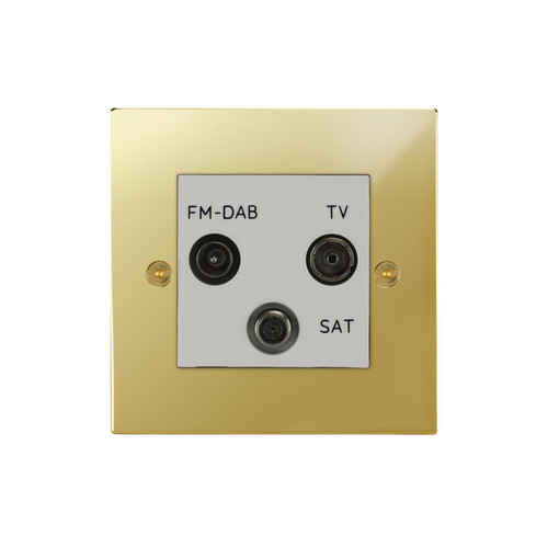 Horizon Square TV Socket 1 gang television, satellite and FM socket Polished Brass