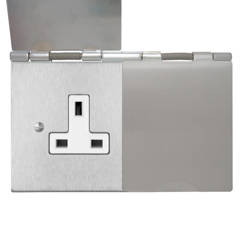Horizon Square Floor Socket 2 gang 13 amp unswitched Satin Stainless Steel