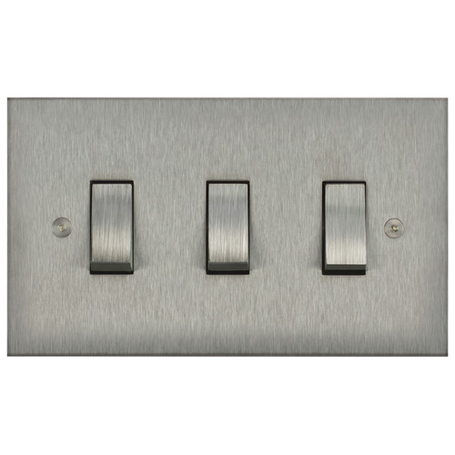 Horizon Square Rocker Switch 3 gang 20 amp intermediate Satin Stainless Steel