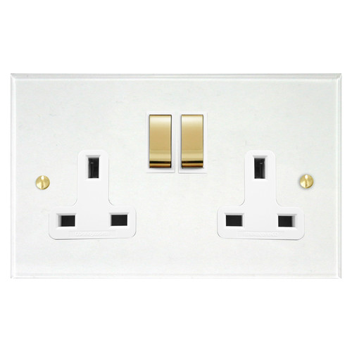 Prism Wall Socket 2 gang 13 amp switch socket outlet brass insert Clear Perspex