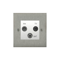 Horizon Square TV Socket 1 gang television, satellite and FM Satin Stainless Steel