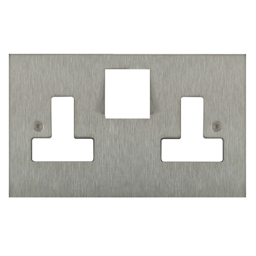 Horizon Square Switched Socket Outlet 2 gang 13 amp (plate only) Satin Stainless Steel