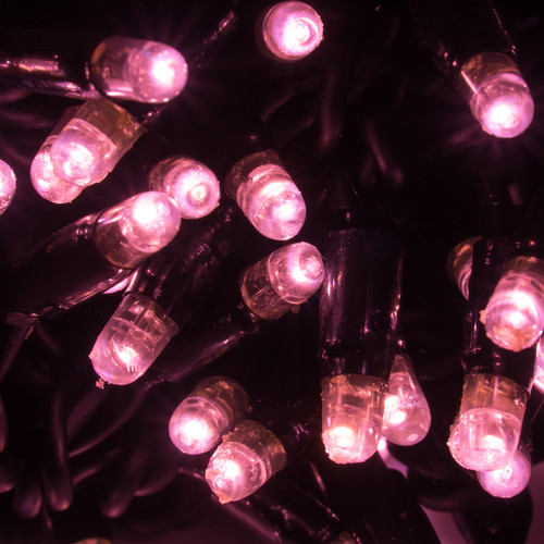LED Twinkle Lights 9.5m, 80 9mm Lights, Outdoor/Indoor, 240V Pink Black Cable