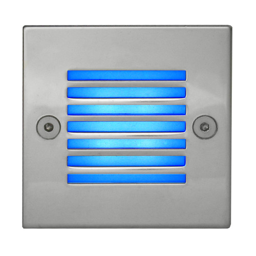 Super Grid Low Level Recessed Wall Light  24V Polished Chrome / Frosted Glass Blue