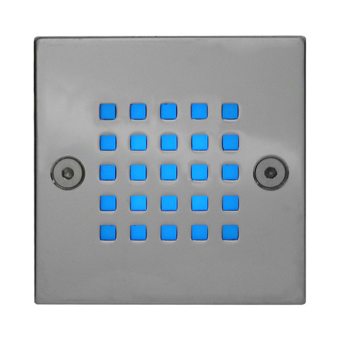 Super Mesh Low Level Recessed Wall Light 24V Polished Chrome / Frosted Glass Blue