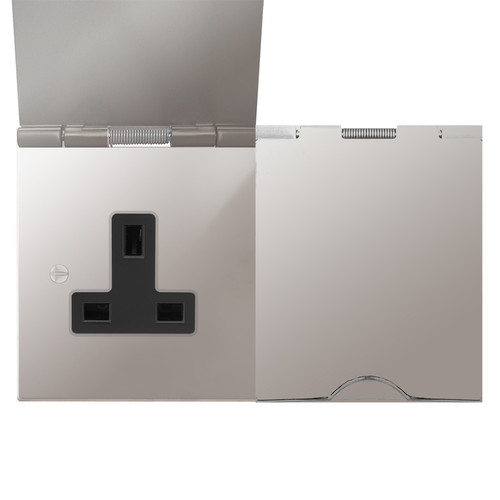 Horizon Square Floor Socket 2 gang 13 amp unswitched Polished Stainless Steel