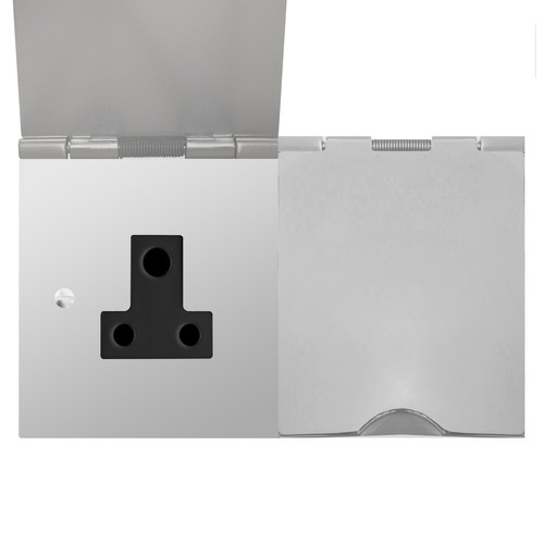 Horizon Square Floor Socket 2 gang 5 amp unswitched Polished Stainless Steel