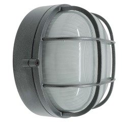 Round Grill Bulkhead Outdoor Garden Wall Light Dark Grey 100W
