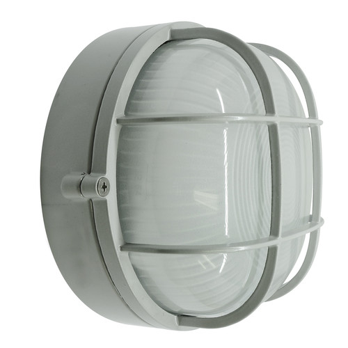 Round Grill Bulkhead Outdoor Garden Wall Light Silver 100W