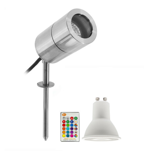 Happy Smooth Garden Spike Light IP65 240V RGB + 3000K Warm White 5W Stainless Steel