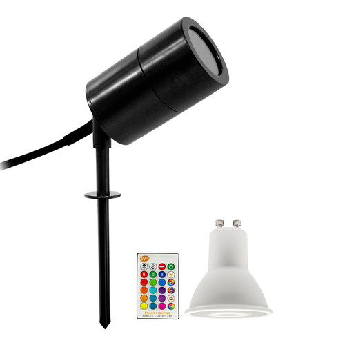 Happy Smooth Garden Spike Light IP65 240V RGB + 3000K Warm White 5W Black