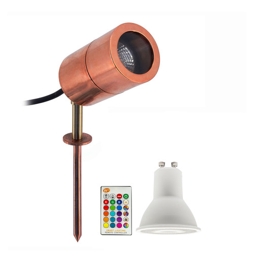 Happy Smooth Garden Spike Light IP65 240V RGB + 3000K Warm White 5W Copper