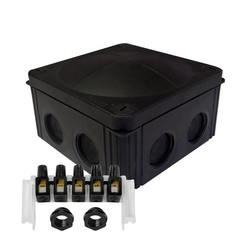 Waterproof Junction Box M25 5-Pole Connector Block (110x110x66 mm) 8 Ways Threaded Membrane Entries Black
