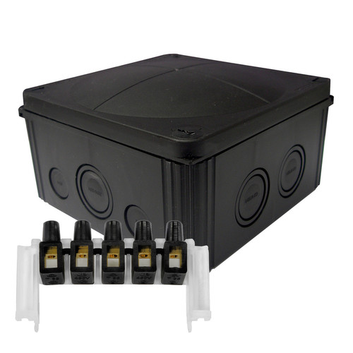 Waterproof Junction Box M20 / M25 / M32 5-Pole Connector Block (140x140x82mm) 10 Way - Variable Knockouts Black