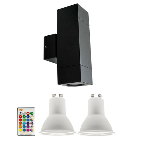 Happy Pillar Double Up and Down Outdoor Wall Light Kit 240V RGB + 3000K Warm White 2 x 5W Black