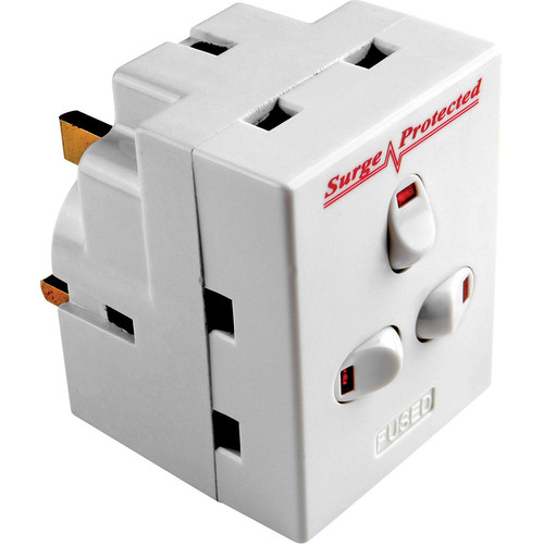 Individually Switched Plug-In Surge Protector Adaptor 3 Way White