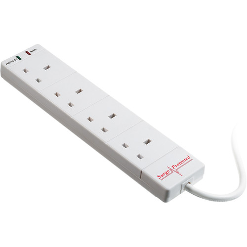 Surge Protected Socket Strip 4 Way White