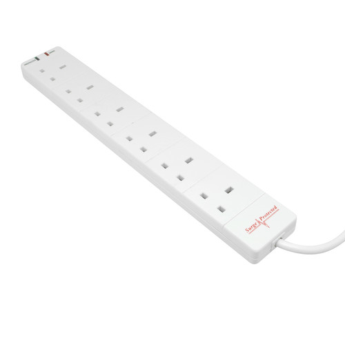 Surge Protected Socket Strip 6 Way White