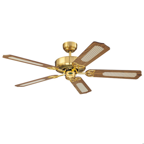 Monarch Ceiling Fan Satin Brass with Oak Cane/Mahogany Blades 1320mm