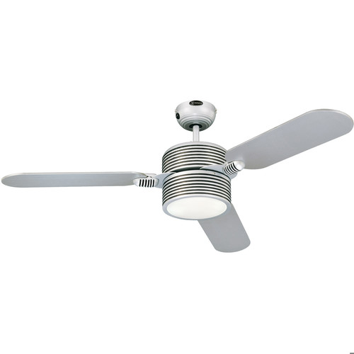 Trigona Ceiling Fan + Remote Control Silver with Silver/Black Blades 1220mm 2 x 11W