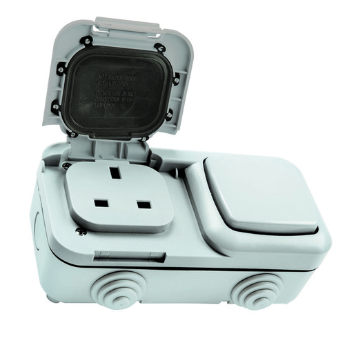 Outdoor Twin Gang Combined 13A Socket & 20A DP Switch 2 Gang Grey