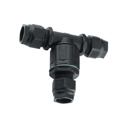 Waterproof 3-Pole TeeTube Mini T-Splitter 7-13.5mm Cable Connector 4mm² Conductor Black