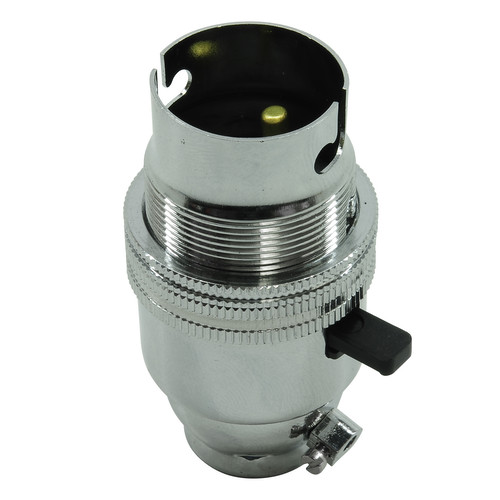 Switched Lamp Holder 13mm Chrome BC / B22