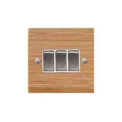 Rocker Switch 3 gang 10 amp 2 way Oak