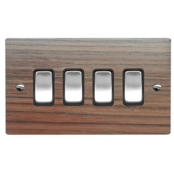 Rocker Switch 4 gang 10 amp 2 way Walnut