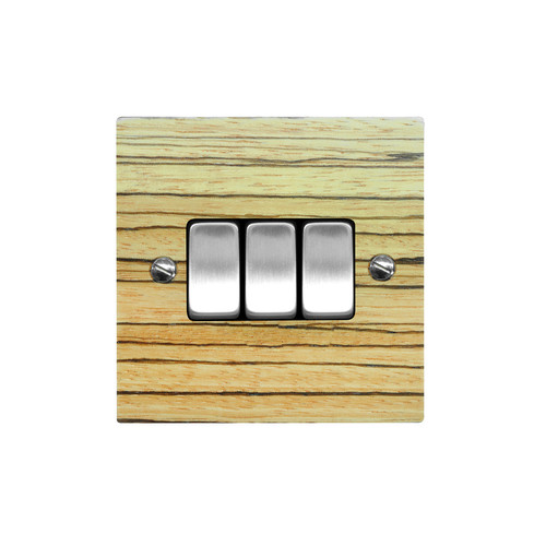 Rocker Switch 3 gang 10 amp 2 way Zebrano