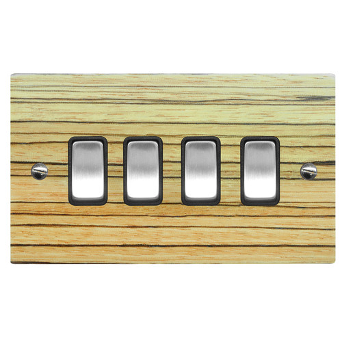 Rocker Switch 4 gang 10 amp 2 way Zebrano