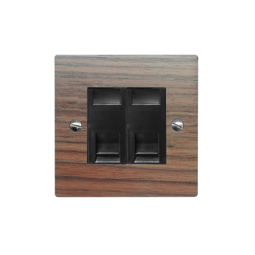 Communications Socket 2 gang RJ45 cat 6 socket Walnut