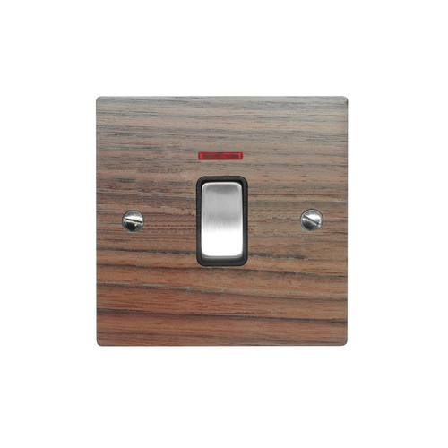 Cooker Switch 1 gang plate 45 amp cooker neon Walnut