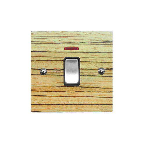 Cooker Switch 1 gang plate 45 amp cooker neon Zebrano