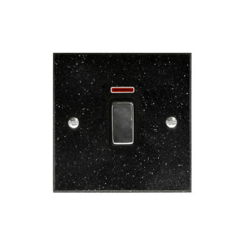 Rocker Switch 1 gang 20 amp double pole neon Black