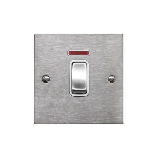 Rocker Switch 1 gang 20 amp double pole neon Satin Stainless