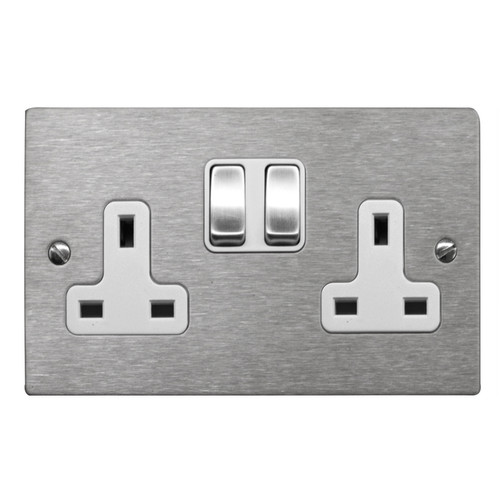 Wall Socket 2 gang 13 amp switch socket outlet Satin Stainless