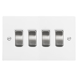 Rocker Aluminium Switch 4 gang rocker switch 20 amp 2 way Satin White Aluminium